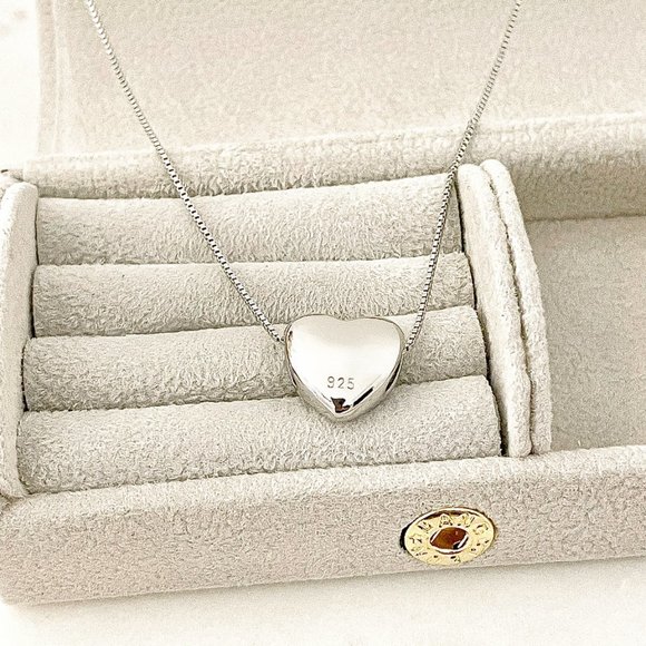 925 Sterling Silver Heart Necklace Large Heart Pendant Necklace - Picture 2 of 5